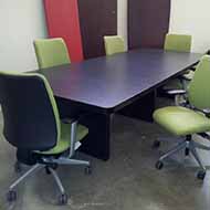 Black 10 FT Conference Table with Green Steelcase Chairs